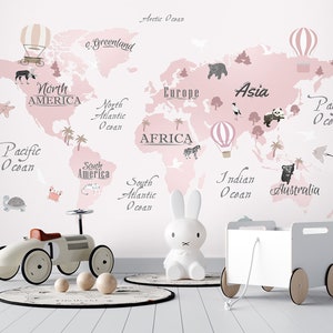 3D Różowa Mapa Świata R6708 Tapeta usuwalna Tapeta samoprzylepna Bardzo duża Tapeta samoprzylepna Tapeta AJ WALLPAPERS