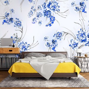 Pintura de flores azules 3D L1495 Papel pintado removible Papel pintado autoadhesivo Papel pintado extra grande Peel & Stick Papel pintado Mural AJ WALLPAPERS