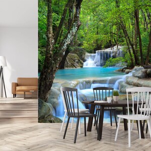 3D Green Forest Blue Creek R6770 abnehmbare Tapete selbstklebend Tapete Peel & Stick Tapete Tapete Wandbild AJ WALLPAPERS