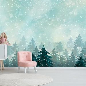 3D Snowy Day Kiefernwald R4025 abnehmbare Tapete selbstklebend Tapete extra groß Peel & Stick Tapete Tapete Wandbild AJ WALLPAPERS