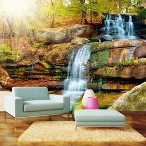 3D Forest Steep Creek R4473 abnehmbare Tapete selbstklebend Tapete extra groß Peel & Stick Tapete Tapete Wandbild AJ WALLPAPERS