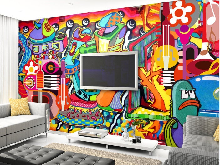 3D Graffiti Colored Building 32 Wall Stickers
