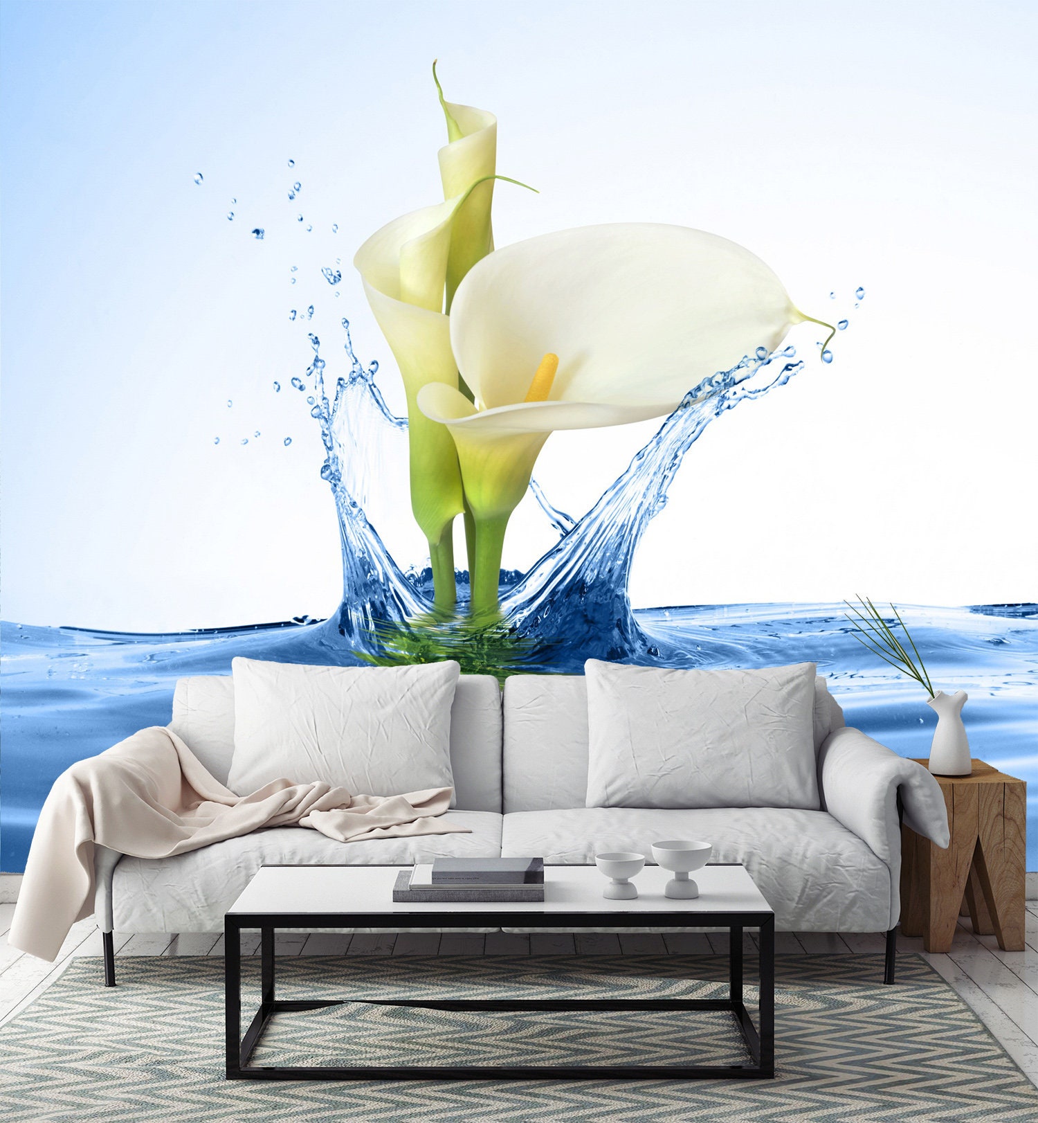 3D White Calla Lily R11537 Removable Wallpaper Self Adhesive Wallpaper Extra Large Peel & Stick Wallpaper Wallpaper Mural AJ WALLPAPERS