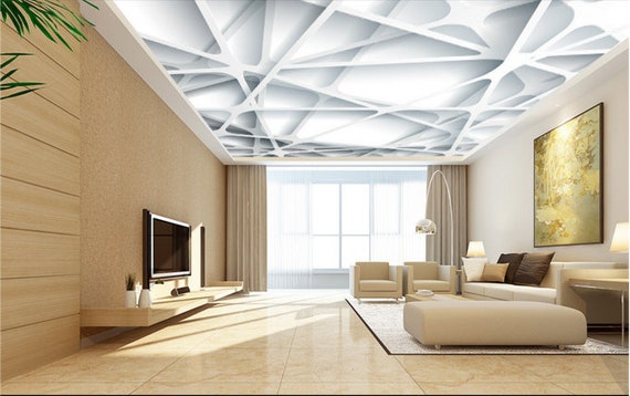 3d White Lines D134 Ceiling Wallpaper Removable Self Etsy