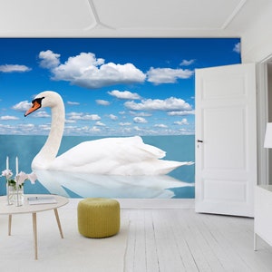 3D Tier weiß Schwan R4363 abnehmbare Tapete selbstklebend Tapete extra groß Peel & Stick Tapete Tapete Wandbild AJ WALLPAPERS