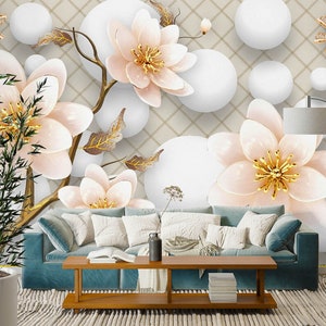 Papel de parede removível com flores florescendo 3d l2887, papel de parede autoadesivo, extra grande, casca e bastão, mural aj