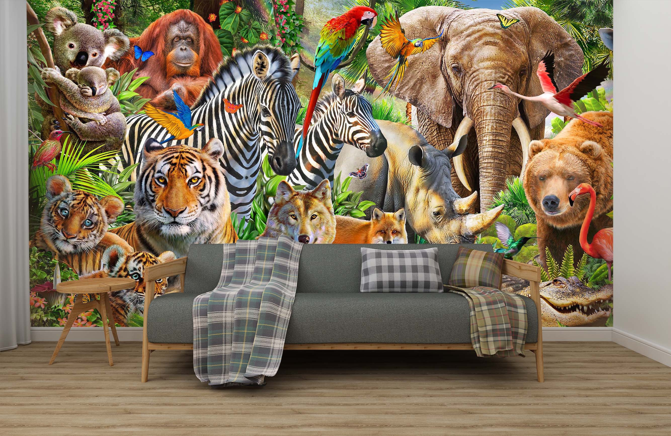 3D Happy Zoo Many Animals A587 Removable Wallpaper Self Etsy