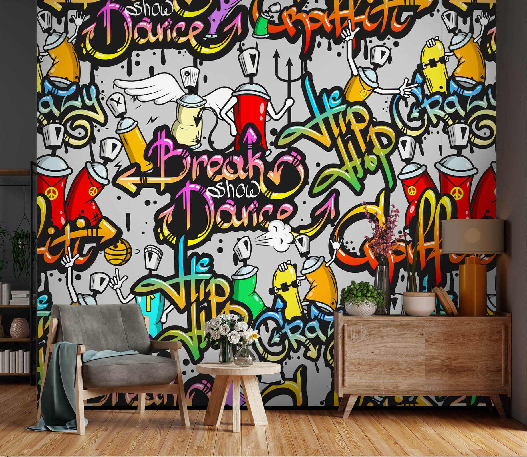 3D Graffiti Fun L2808 Removable Wallpaper Self Adhesive Wallpaper