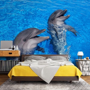 3D Tier glücklicher Delfin L1019 abnehmbare Tapete selbstklebende Tapete Extra große Peel & Stick Wallpaper Tapete Wandbild AJ HINTERGRUNDBILDER