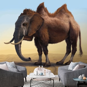 3D Camel Elephant A019 Papier peint amovible Auto Adhesive Fond d’écran Grande Peel - Stick Wallpaper Wallpaper Mural Vincent