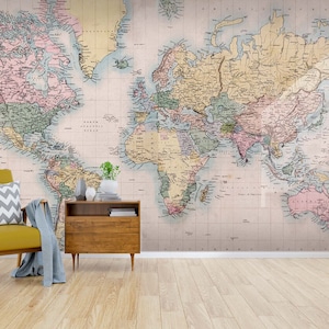 3D Wereldkaart Ontwerp R4067 Verwijderbaar Behang Zelfklevend Behang Extra Grote Peel &Stick Wallpaper Wallpaper Mural AJ WALLPAPERS