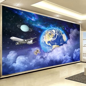 3D maan ster vliegtuig A240 verwisselbare wallpaper zelf klevende wallpaper extra grote Peel & stick Wallpaper Wallpaper muurschildering AJ WALLPAPERS
