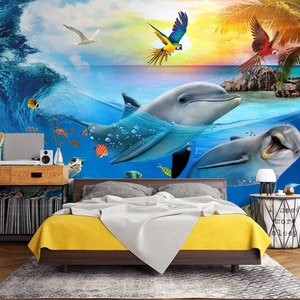 3D Tier niedlich Delphin L3101 Abnehmbare Tapete Selbstklebende Tapete Extra Großes Peel & Stick-Tapete Wandbild AJ WALLPAPERS