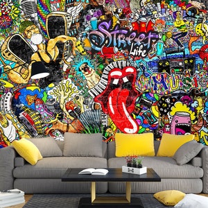 3D Graffiti Lotado Mundo L1143 Papel de Parede Removível Papel de Parede Autoadesivo Extra Grande Peel & Stick Papel de Parede Mural AJ PAPÉIS DE PAREDE