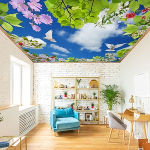 3D Light Purple Flowers CA468 Ceiling Wallpaper Removable Self Adhesive Wallpaper Large Peel & Stick Wallpaper Wallpaper Mural AJ WALLPAPERS