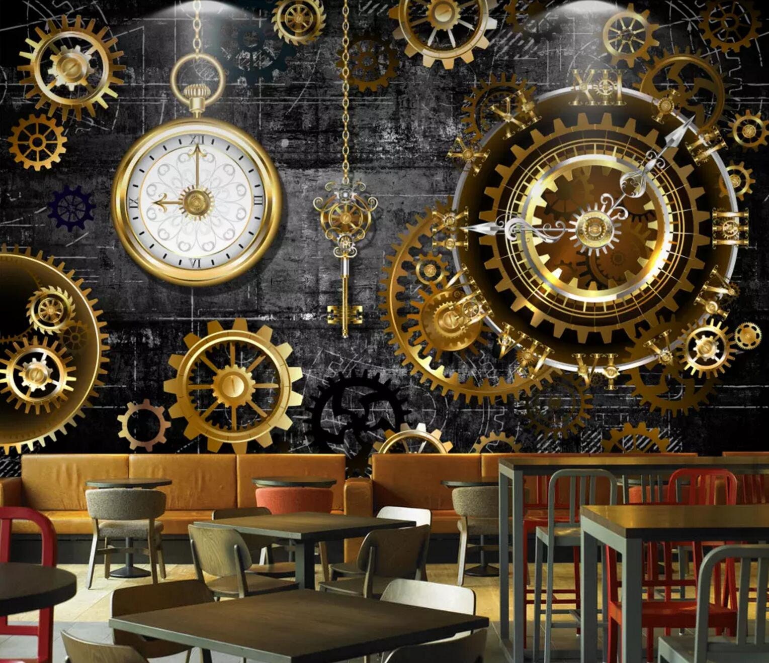 Wallpaper Roll 3d Clock and Cogs - PIXERS.UK