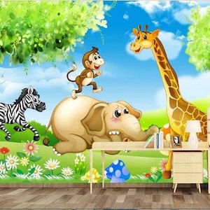 3D Cartoon dieren N282 verwisselbare wallpaper zelf klevende wallpaper extra grote Peel & stick Wallpaper Wallpaper muurschildering AJ WALLPAPERS
