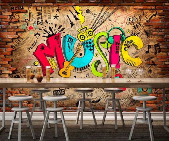 3D Graffiti Person Mansion love Self-adhesive Removeable Wallpaper