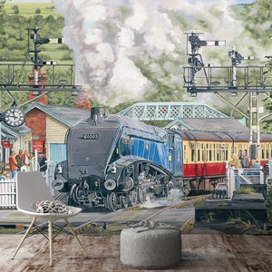3D Steam Zug Landschaft A1006 abnehmbare Tapete selbst klebende Tapete große Peel & Stick Wallpaper Wallpaper Wandbild Trevor Mitchell