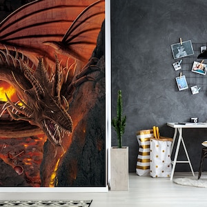 3D Teufelauge Hölle Feuer Drachen A045 abnehmbare Tapete selbstklebende Tapete große Peel & Stick Wallpaper Wallpaper Wandbild Vincent