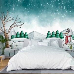 3D Cartoon Schneemann L1284 Abnehmbare Tapete selbstklebende Tapete Extra große Peel & Stick Wallpaper Wallpaper Wandbild AJ HINTERGRUNDBILDER