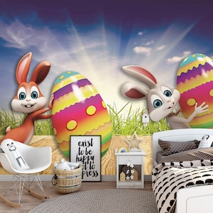 3D Cartoon Bunnies L1045 Verwijderbare Wallpaper Zelfklevende Wallpaper Extra Large Peel & Stick Wallpaper Muurschildering AJ WALLPAPERS