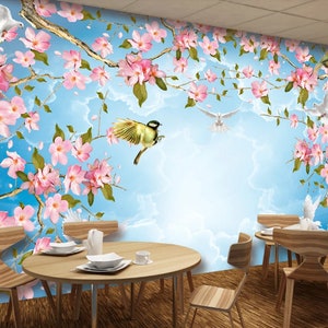 3D Blumen und Vögel N222 abnehmbare Tapete selbstklebende Tapete Extra große Peel & Stick Wallpaper Wallpaper Wandbild AJ WALLPAPERS