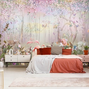 3D Floresta Animal Flamingo L2625 Papel de Parede Removível Papel de Parede Autoadesivo Extra Grande Peel & Stick Papel de Parede Mural AJ PAPÉIS DE PAREDE
