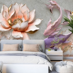 3D Esculpida Lotus L1476 Papel de Parede Removível Papel de Parede Autoadesivo Extra Grande Peel & Stick Papel de Parede Mural AJ PAPÉIS DE PAREDE