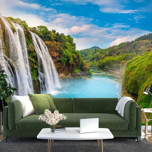 3D Mountain Waterfall L2135 Papel pintado removible Papel pintado autoadhesivo Extra grande Peel & Stick Wallpaper Mural AJ WALLPAPERS