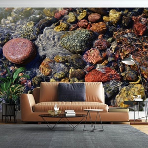 Piedras 3D y agua clara L1461 Papel tapiz extraíble Papel tapiz autoadhesivo Papel pintado Extra grande Peel & Stick Papel tapiz Mural AJ WALLPAPERS