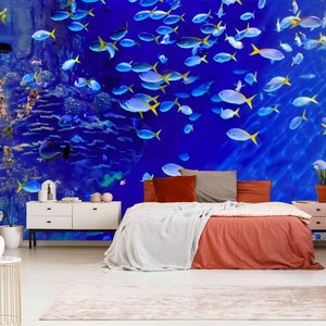 3D Tier Blauer Fisch L1005 Ablösbare Tapete selbstklebende Tapete Extra große Peel & Stick Wallpaper Wallpaper Wandbild AJ HINTERGRUNDBILDER