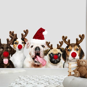 3D Hund Weihnachten Hut A1456 abnehmbare Tapete selbstklebende Tapete Extra große Peel & Stick Wallpaper Wallpaper Wandbild AJ WALLPAPERS
