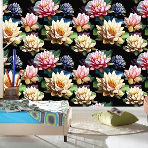 3D Water Lily Painting R4931 Fondo de pantalla extraíble Fondo de pantalla autoadhesivo Papel tapiz extra grande Peel & Stick Wallpaper Mural AJ WALLPAPERS