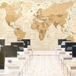 3D Classic World Map R1077 Verwijderbaar Behang Zelfklevend Behang Extra Grote Peel &Stick Wallpaper Wallpaper Mural AJ WALLPAPERS