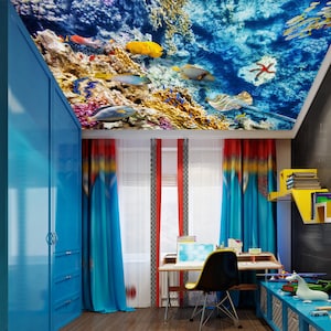 3D Free Ocean World CA1329 Papel tapiz de techo Papel pintado autoadhesivo extraíble Papel pintado Grande Peel & Stick Papel tapiz Mural AJ WALLPAPERS