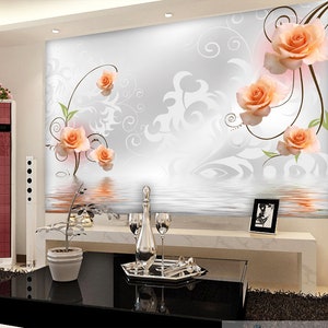 3D Light Orange Roses R11541 Fondo de pantalla extraíble Fondo de pantalla autoadhesivo Papel tapiz extra grande Peel & Stick Wallpaper Wallpaper Mural AJ WALLPAPERS