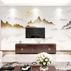 3D Mountain Top A069 Papier peint mural d'intérieur amovible | Grand papier peint autocollant AJ CA SXY (papier tissé (nécessite de colle), 416 x 254 cm (l x H