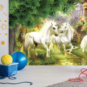 3D Cartoon Einhorn L08 abnehmbare Tapete selbstklebende Tapete Extra große Peel & Stick Wallpaper Wallpaper Wandbild AJ WALLPAPERS