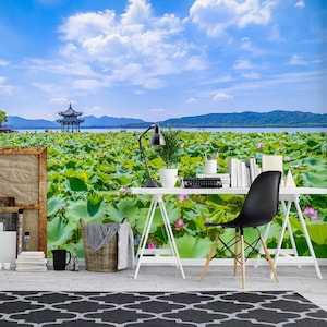 3D Sommer Lotus Teich R6453 abnehmbare Tapete selbstklebend Tapete extra groß Peel & Stick Tapete Tapete Wandbild AJ WALLPAPERS