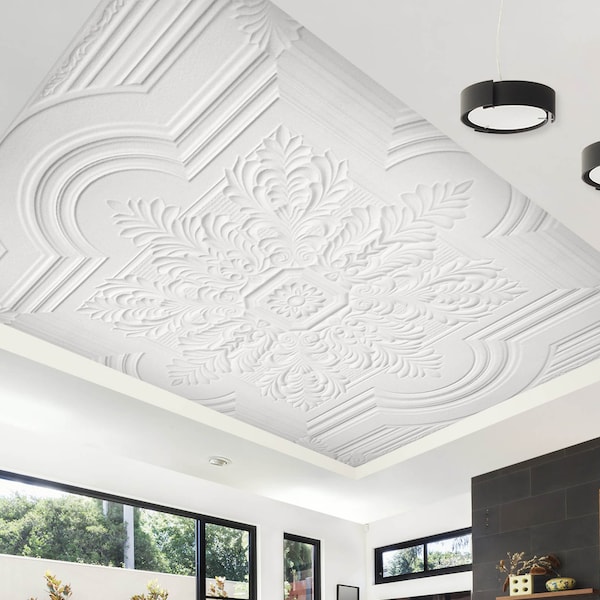 3D Simple White Carving CA2651 Ceiling Wallpaper Removable Self Adhesive Wallpaper Large Peel & Stick Wallpaper Wallpaper Mural