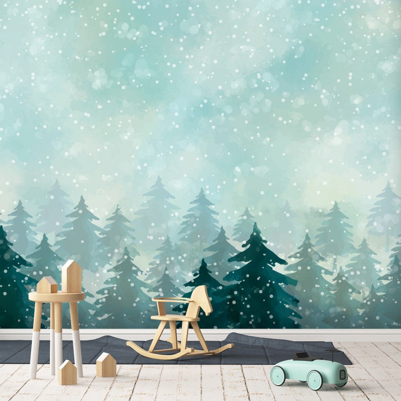 3D Winter Snowy Tree 24 Removable Wallpaper Self Adhesive Etsy