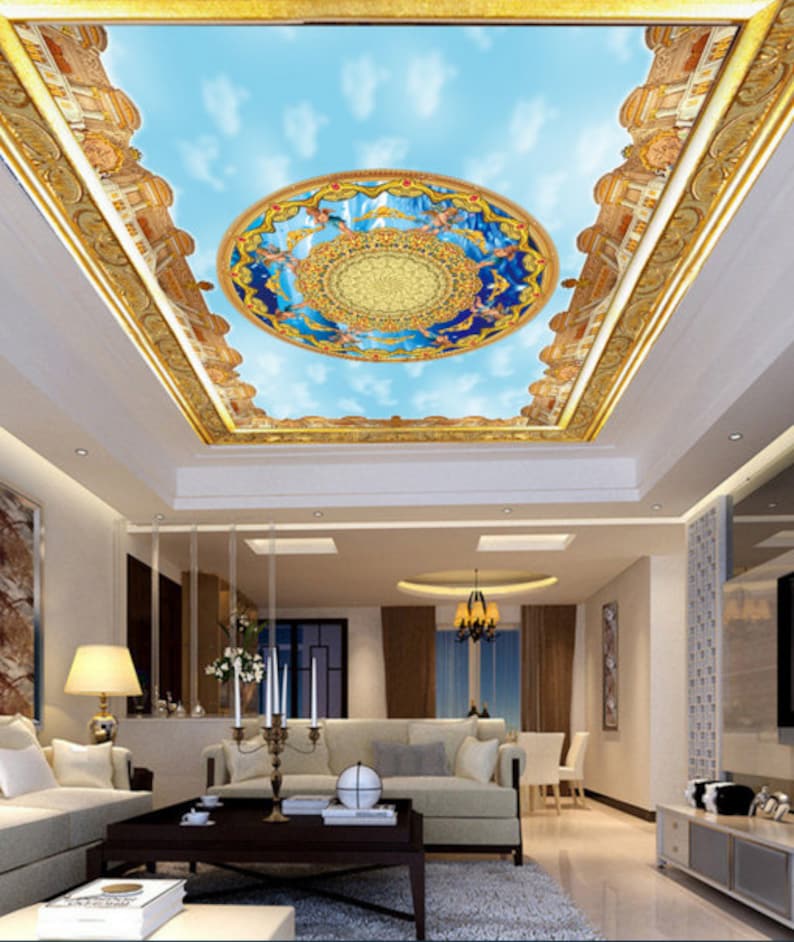 3D Blue Circular Drawing CA04 Ceiling Wallpaper Removable Self Adhesive Wallpaper Large Peel /& Stick Wallpaper Wallpaper Mural AJ WALLPAPERS