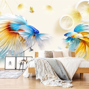 3D Mooie Goudvis R1197 Verwijderbaar Behang Zelfklevend Behang Extra Grote Peel &Stick Wallpaper Wallpaper Mural AJ WALLPAPERS