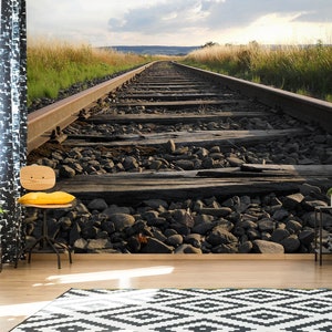 3D Nature Train Tracks R6758 Fondo de pantalla extraíble Fondo de pantalla autoadhesivo Papel tapiz extra grande Peel & Stick Wallpaper Mural AJ WALLPAPERS