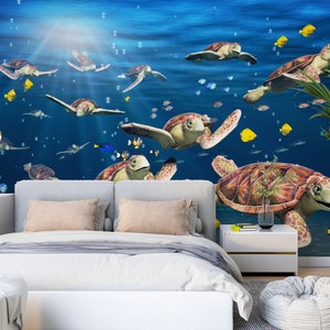 3D Animal Turtle L1698 Papel pintado removible Papel pintado autoadhesivo Extra grande Peel & Stick Wallpaper Mural AJ WALLPAPERS