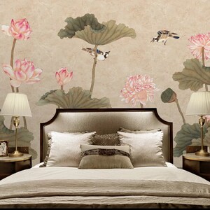 3D Style chinois Lotus N250 Fonds peint amovible Auto-adhésif Fonds d'écran Extra Large Peel - Stick Wallpaper Wallpaper Mural AJ WALLPAPER AJ WALLPAPER