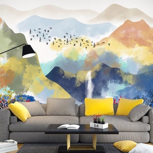 3D Aquarell Berge L1484 Abnehmbare Tapete selbstklebende Tapete Extra große Peel & Stick Wallpaper Tapete Wandbild AJ HINTERGRUNDBILDER
