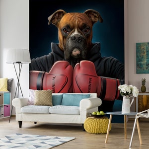 3D Boxen große Hund überlagernde A018 abnehmbare Tapete selbstklebende Tapete große Peel & Stick Wallpaper Wallpaper Wandbild Vincent