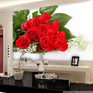 3D Romantische rote Rosen R11424 abnehmbare Tapete selbstklebend Tapete extra groß Peel & Stick Tapete Tapete Wandbild AJ WALLPAPERS